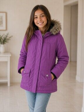 2/$50 Ecko Red Purple Down Puffer Jacket Faux Fur Trim Size L (10/12)